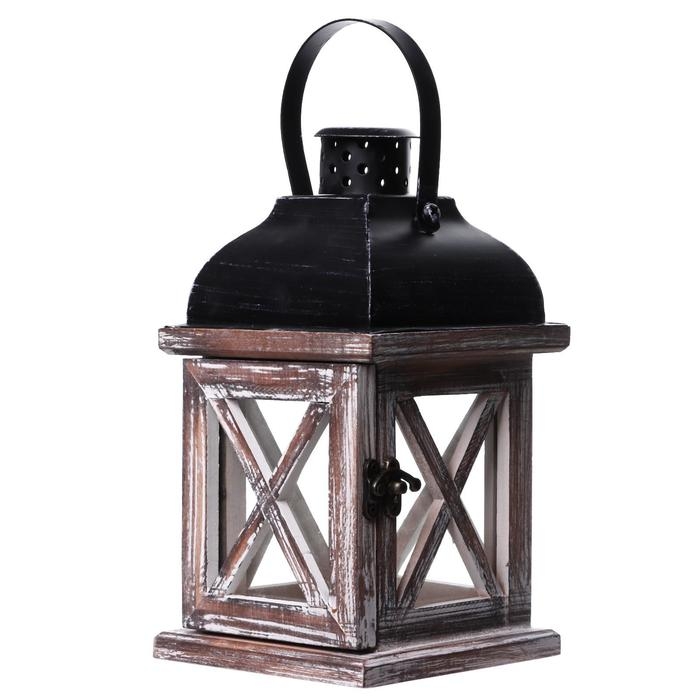 Подсвечник дерево на 1 свечу Подсвечник дерево на 1 свечу "Фонарь - ставни" состаренный 22х11,5х11,5 см