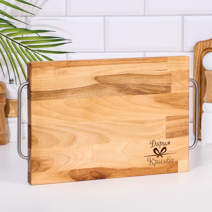 Доска разделочная и сервировочная Доска разделочная и сервировочная "Прямоугольник" (металлические ручки) 38х23х2 см