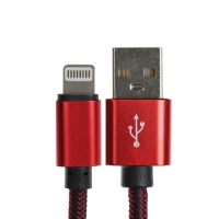 Кабель Lightning - USB, 2.1 А, оплётка нейлон, 2 метра, красный Кабель Lightning - USB, 2.1 А, оплётка нейлон, 2 метра, красный