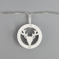 Гирлянда &laquo;Нить&raquo; 2 м с насадками &laquo;Олень&raquo;, IP20, прозрачная нить, 10 LED, батарейки AAх2 (нет в комплекте), свечение тёплое белое