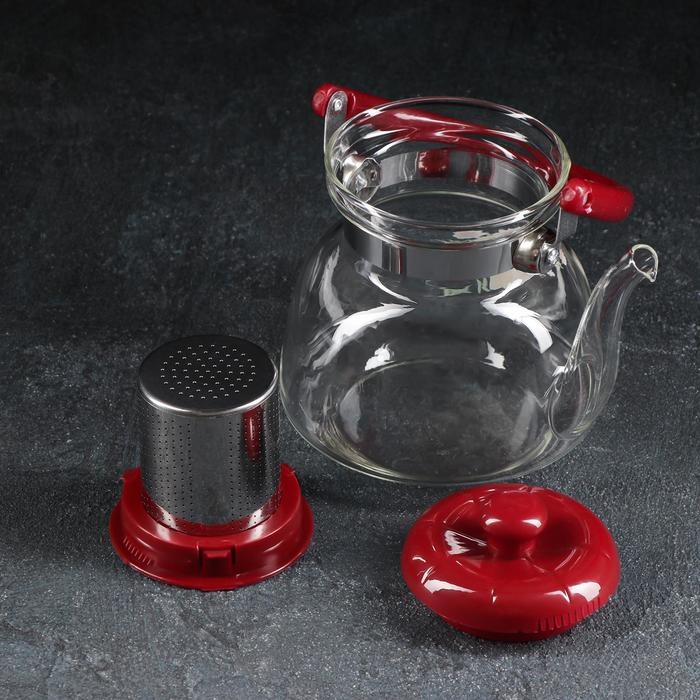 Чайник стеклянный заварочный с металлическим ситом &laquo;Цветочная фантазия&raquo;, 850 мл