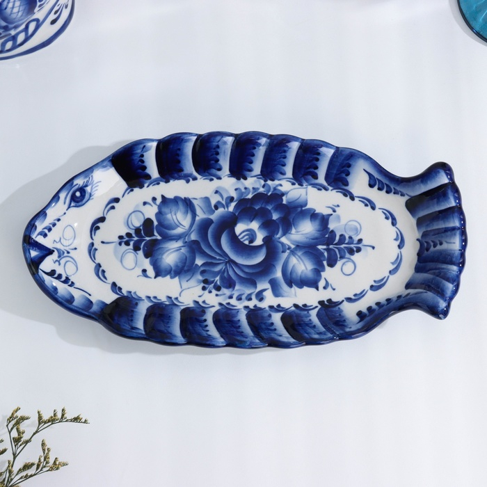 Селёдочница &laquo;Рыба&raquo;, 25&times;13&times;3 см, гжель