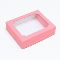 Коробка сборная без печати крышка-дно красная с окном 18 х 15 х 5 см