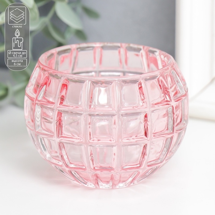 Подсвечник стекло Подсвечник стекло "Бочонок" d-4,5 см розовый 7,5х7,5х6 см
