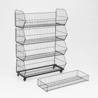 Накопитель разборный на колесах, 5 корзин с разделителями, 90&times;42&times;135 см, цвет чёрный