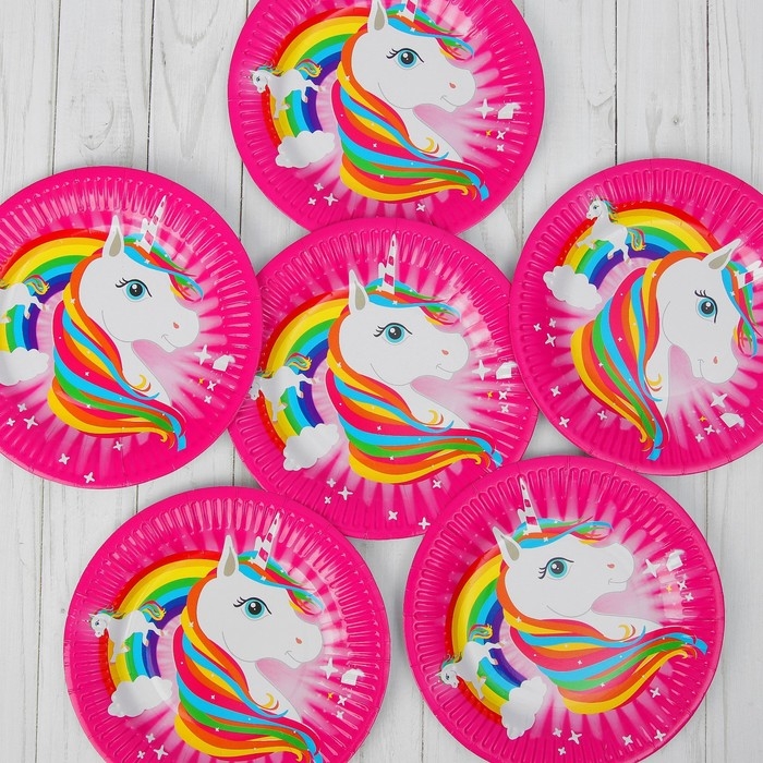 Тарелка бумажная &laquo;Единорог и радуга&raquo;, набор 6 шт.
