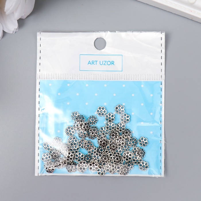 Декор шляпка для бусин металл "Цветочек" серебро G014B695 набор 80 шт 0,6х0,6 см