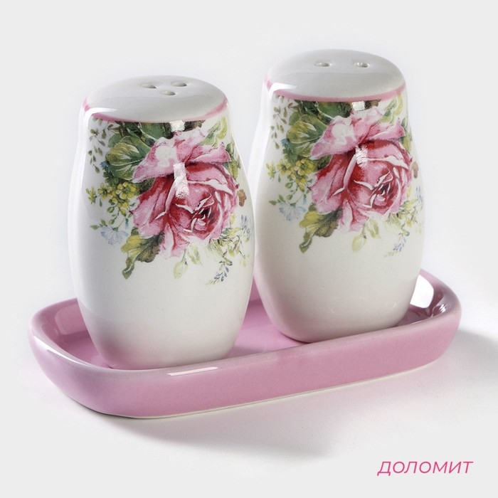 Набор для специй Доляна &laquo;Розы&raquo;, 2 предмета: солонка, перечница, 130 мл