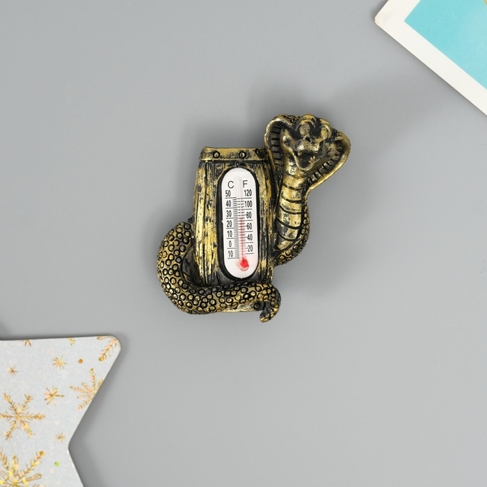 Магнит полистоун Магнит полистоун "Кобра с термометром" бронза МИКС 4,5х1,5х6 см