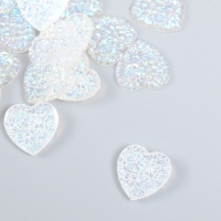 Декор для творчества пластик  "Сердце" голография белый набор 20 шт 1,6х1,6 см