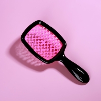 Расчёска массажная, широкая, вентилируемая, 8,5 &times; 20,5 см, PVC коробка, цвет чёрный/розовый