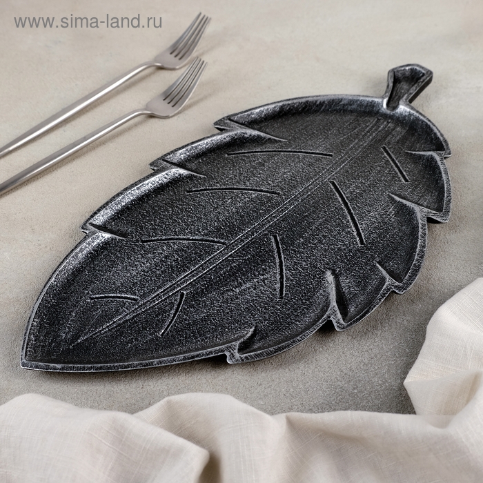 Блюдо для фруктов Доляна &laquo;Винтажный лист&raquo;, 38&times;20,5&times;1,5 см, цвет серый
