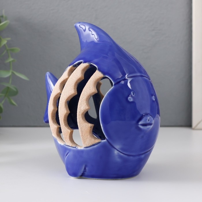 Подсвечник керамика на 1 свечу Подсвечник керамика на 1 свечу "Рыбка с узорами" синий 15,7х8,8х14,3 см