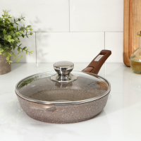 Сковорода &laquo;Гранит&raquo;, d=22 см, съёмная ручка, стеклянная крышка, антипригарное покрытие, цвет коричневый