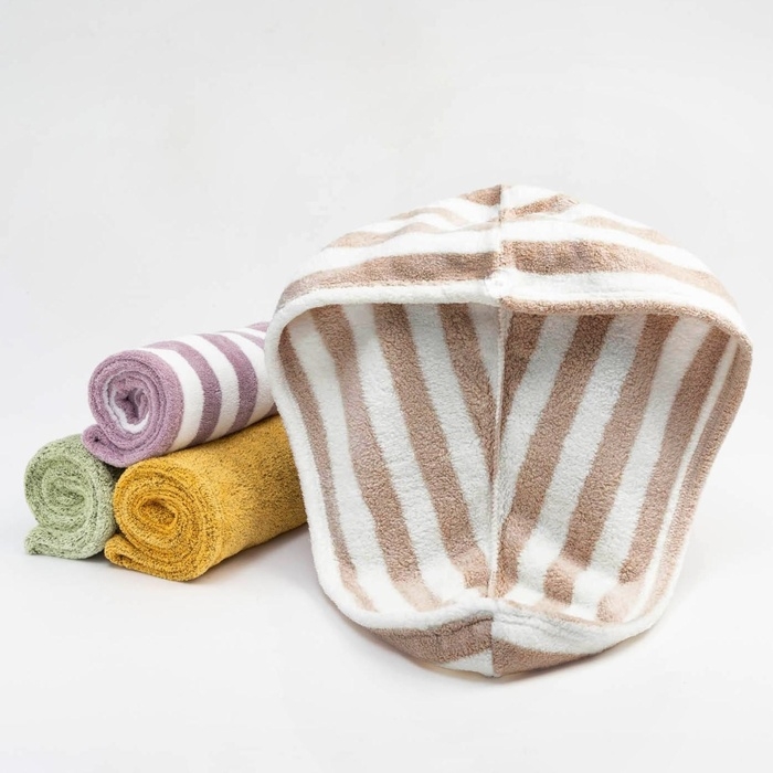 Чалма для сушки волос Этель &laquo;Полоски&raquo;, цв.бежевый, 65*25 см, 100% п/э