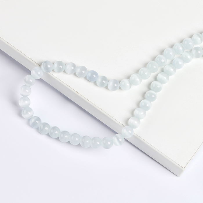 Бусины из натурального камня &laquo;Кошачий глаз&raquo; набор 50 шт., 1шт. &mdash; 8 мм, белый