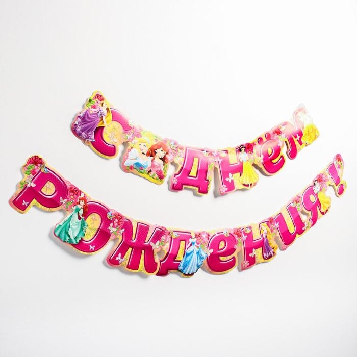 Гирлянда на люверсах "С Днем Рождения!", длина 219 см, Принцессы