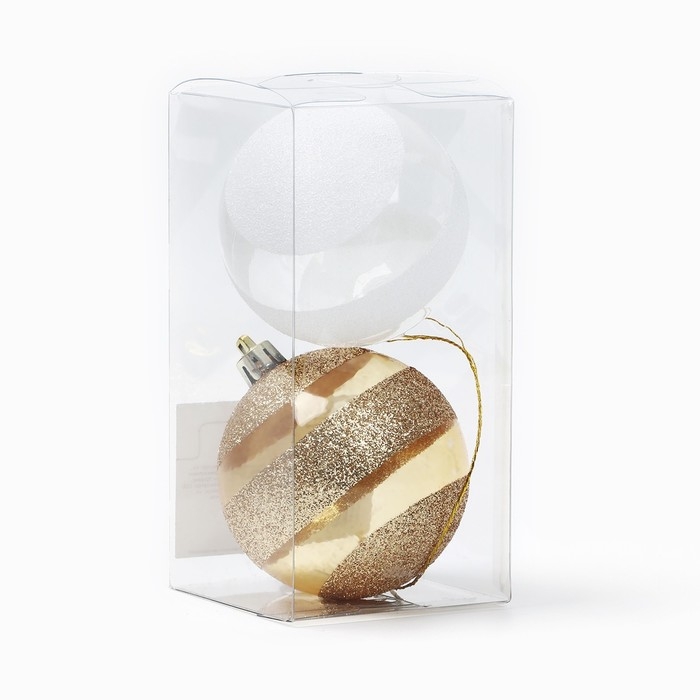 Новогодние шары ёлочные, на Новый год, d=7 см, 2 шт., цвет белый и золотой