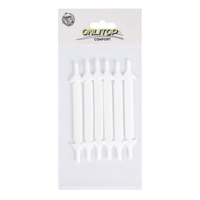 Набор шнурков для обуви, 6 шт, силиконовые, плоские, 13 мм, 9 см, цвет белый