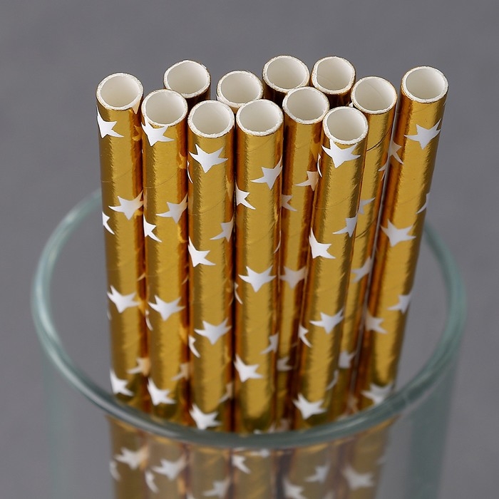 Трубочки для коктейля &laquo;Звёзды&raquo;, набор 12 шт., цвет золото