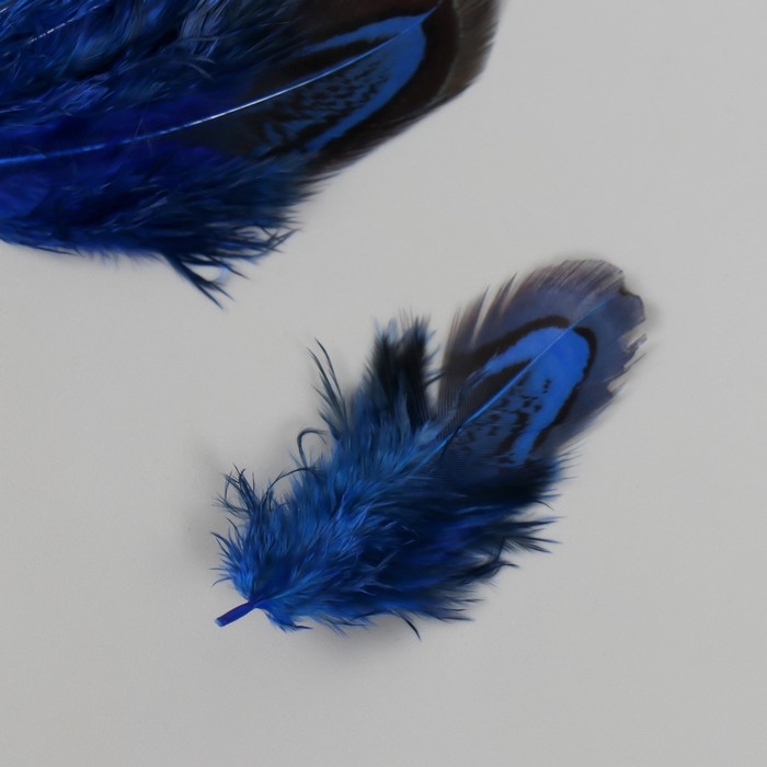 Перо декоративное фазана "Рябь. Синяя" набор 20 шт h=5-7 см