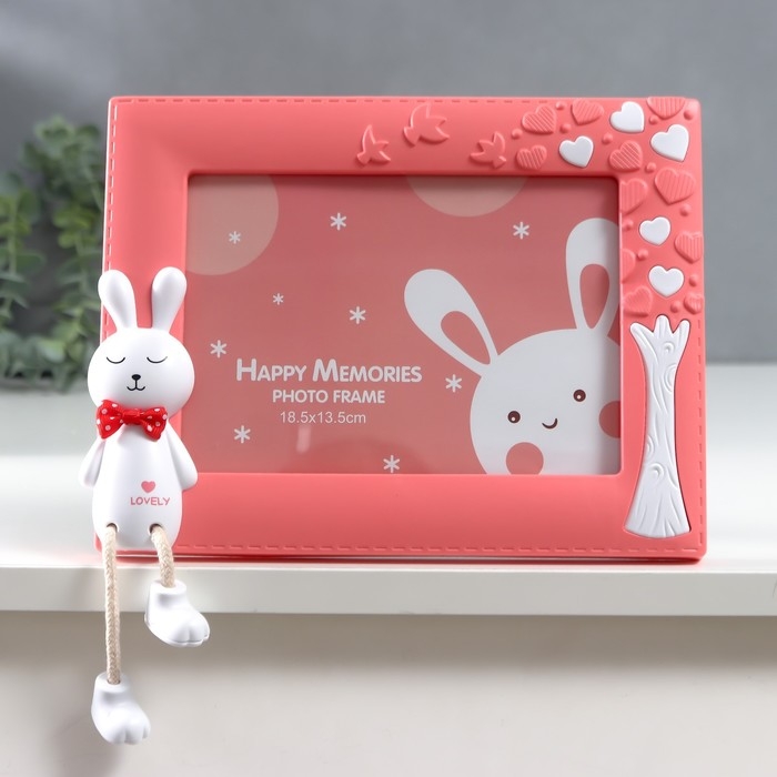Фоторамка пластик 12х17 см Фоторамка пластик 12х17 см "Зайчик с сердечным деревом" розовая 24х18,5 см