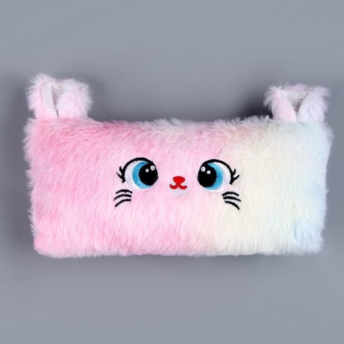 Пенал школьный мягкий &laquo;Котик&raquo;, 20 &times; 10 см, плюш, белый цвет