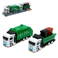 Набор грузовиков «Мусоровоз», инерция, 2 машины, баки Набор грузовиков «Мусоровоз», инерция, 2 машины, баки