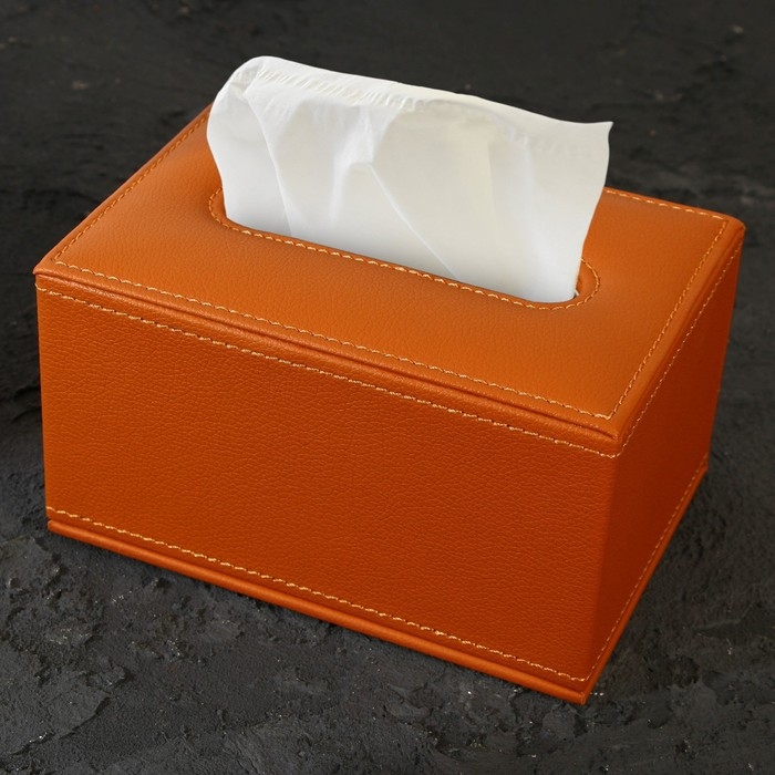 Шкатулка - диспенсер из искусственной кожи, цвет охра 10 х 18 х 10 см (салфетница)
