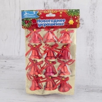 Украшение ёлочное "Колокольчики с бантиком" (набор 12 шт) 2 см, красный