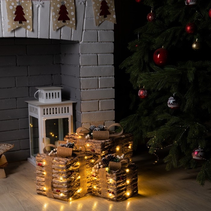 Светодиодная фигура &laquo;Эко-подарки&raquo; 15, 20, 25 см, текстиль, металл, батарейки ААх2 (не в комплекте), свечение тёплое белое