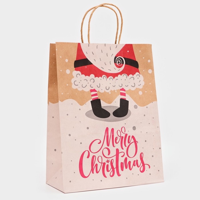 Новый год. Пакет бумажный подарочный новогодний крафт Новый год. Пакет бумажный подарочный новогодний крафт "С Новым Годом", 33 × 26 × 12 см.