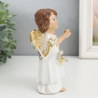 Сувенир полистоун "Ангел в бежевом платье, с золотыми яблоками" золотые крылья 7х7,5х14,5 см   94915
