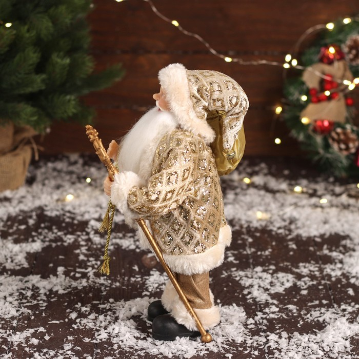 Дед Мороз "В золотой шубе, с ремешком, и подарками" 30х16 см