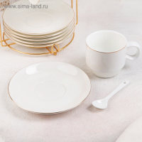 Сервиз чайный керамический на металлической подставке &laquo;Бланш&raquo;, 19 предметов: 6 чашек 170 мл, 6 блюдец 13,5 см, 6 ложек, цвет белый