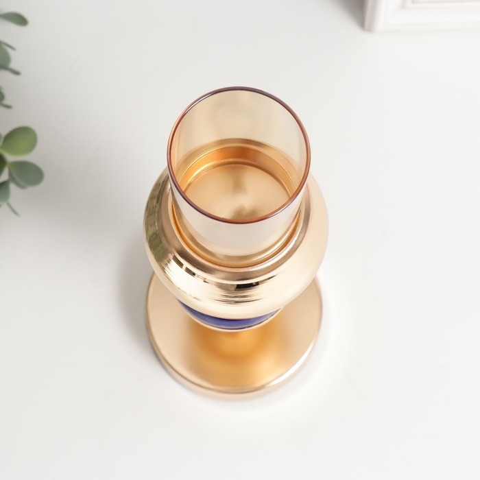 Подсвечник металл на 1 свечу "Синий мраморный элемент" золото 27х10х10 см