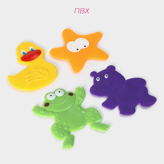 Коврики для ванной на присосках Доляна «Зоопарк», 4 шт, детсие, 11×14 см Коврики для ванной на присосках Доляна «Зоопарк», 4 шт, детсие, 11×14 см