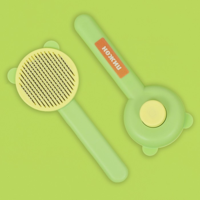 Пуходёрка пластиковая Пуходёрка пластиковая "Кошка" с функцией самоочистки, 8,5 х 20 см, зелёная