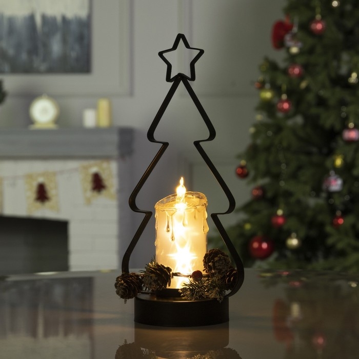 Светодиодная фигура &laquo;Свечка в ёлке&raquo; 15 &times; 32 &times; 11 см, металл, батарейки ААх3 (не в комплекте), свечение тёплое белое