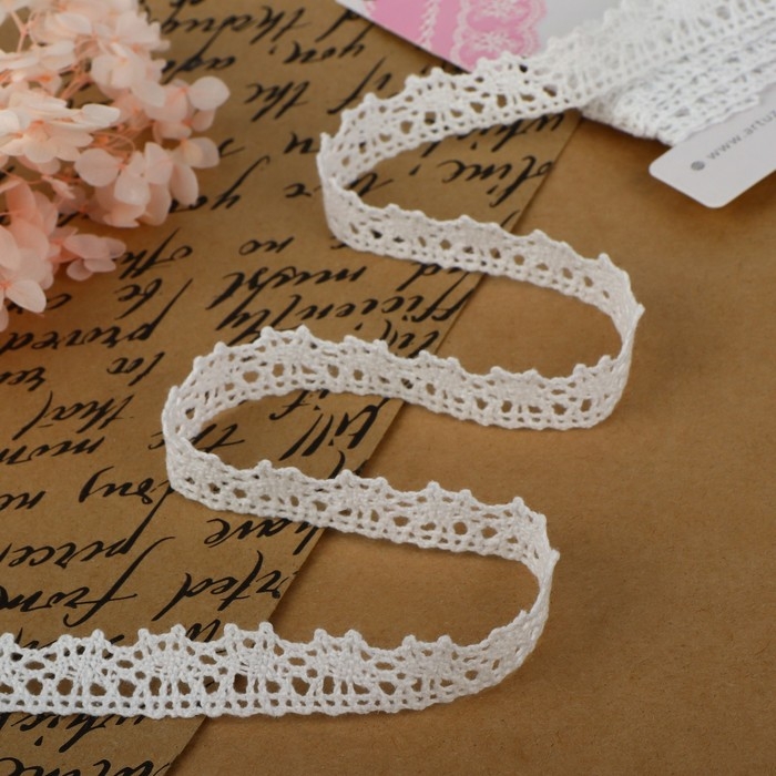 Кружево вязаное, 15 мм &times; 2,7 &plusmn; 0,5 м, цвет белый
