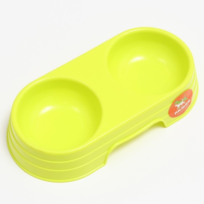 Миска пластиковая двойная Миска пластиковая двойная "Дуэт", 24 х 12,5 х 4,5 см, зелёная