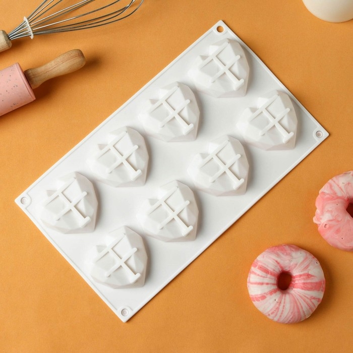 Форма для муссовых десертов и выпечки KONFINETTA &laquo;Сердце&raquo;, силикон, 29&times;17&times;2 см, 8 ячеек, цвет белый