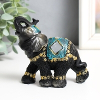 Сувенир полистоун "Слон в синей попоне с кистями и зеркалами" h=10;8;7;6;5,2;4,9;4,5 см