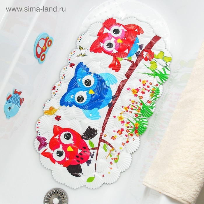 Коврик противоскользящий в ванну на присосках Доляна «Совы», 37×65 см, ракушка Коврик противоскользящий в ванну на присосках Доляна «Совы», 37×65 см, ракушка