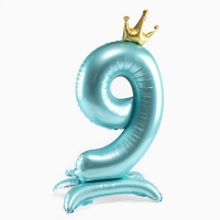 Шар фольгированный 42" &laquo;Цифра 9 с короной&raquo; на подставке, цвет голубой