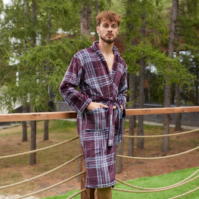 Халат мужской LoveLife &laquo;Клетка&raquo; Вид 1, one size, микрофибра, 100% п/э, 250 г/м2