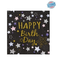 Салфетки бумажные &laquo;С днём рождения&raquo;, 33х33 см, набор 20 шт., цвет чёрный