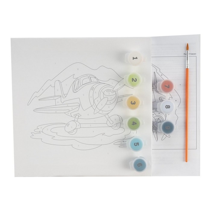 Картина по номерам детская &laquo;Самолет&raquo;, холст на подрамнике, 20 &times; 20 см