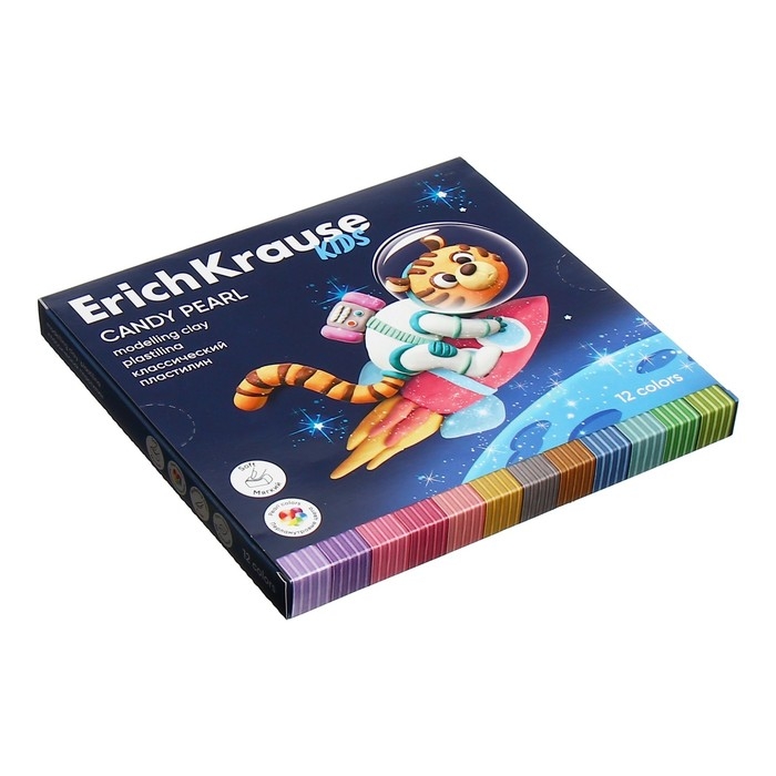 Пластилин 12 цветов 216 г ErichKrause Пластилин 12 цветов 216 г ErichKrause "Kids Space Animals Candy Pearl", плавающий, перламутровый, со стеком