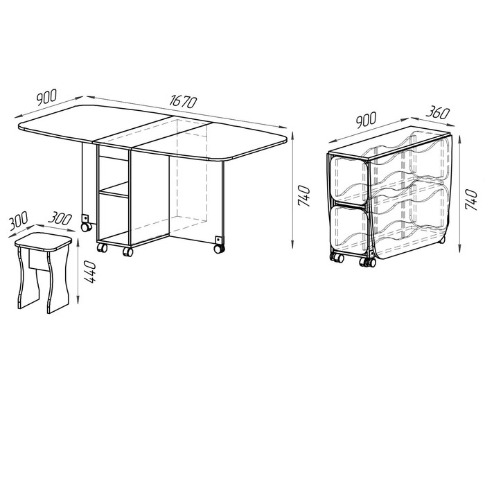 Комплект стол-книжка с табуретами 360/1670х900х740 Дуб сонома